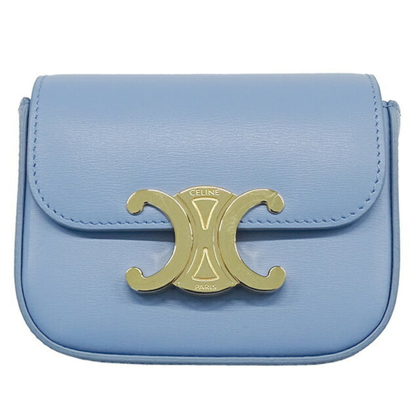 CELINE Bag Women's Triomphe Shoulder Shiny Calfskin Celeste Light Blue