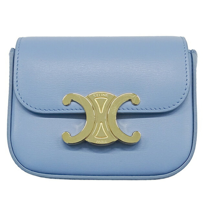 CELINE Bag Women's Triomphe Shoulder Shiny Calfskin Celeste Light Blue