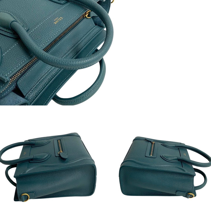 CELINE Luggage Nano Leather 2way Shoulder Bag Handbag Green 66007