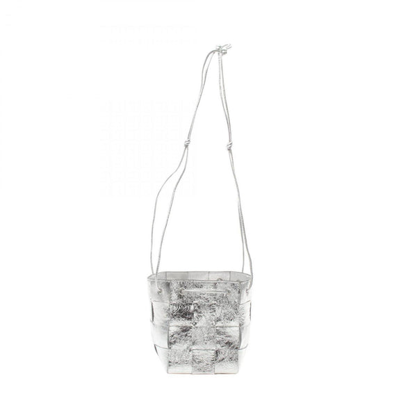 BOTTEGA VENETA Cassette Small Bucket Bag Shoulder Leather Women's Silver