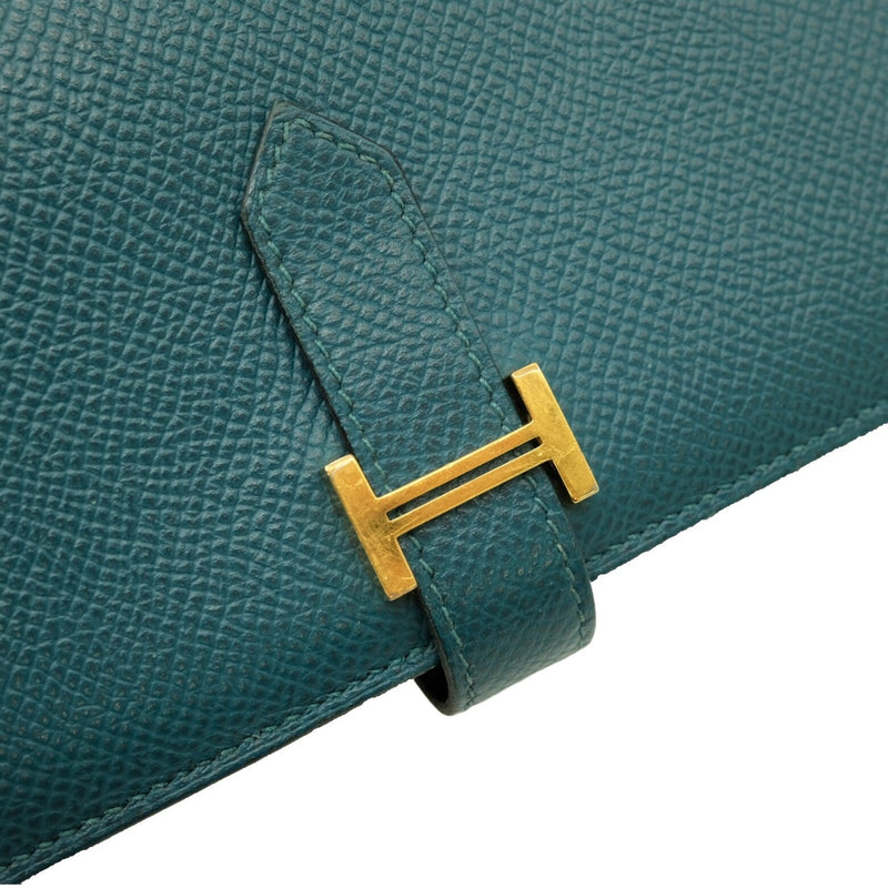 HERMES Bearn Soufflet Long Wallet Epsom Bicolor Blue