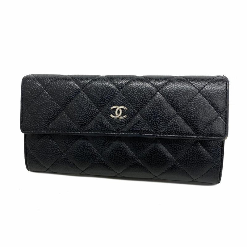 Chanel Long Wallet Matelasse Caviar Skin Black Women's