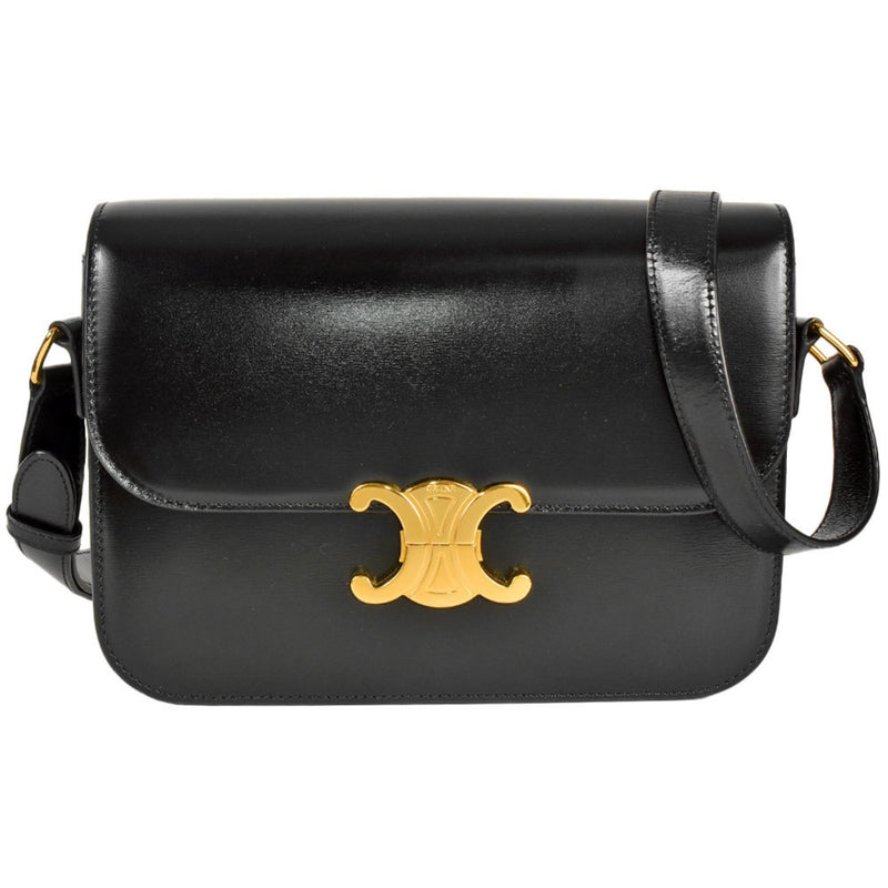 CELINE Classic Triomphe Shoulder Bag 187363BF4.38NO Black Shiny Calfskin