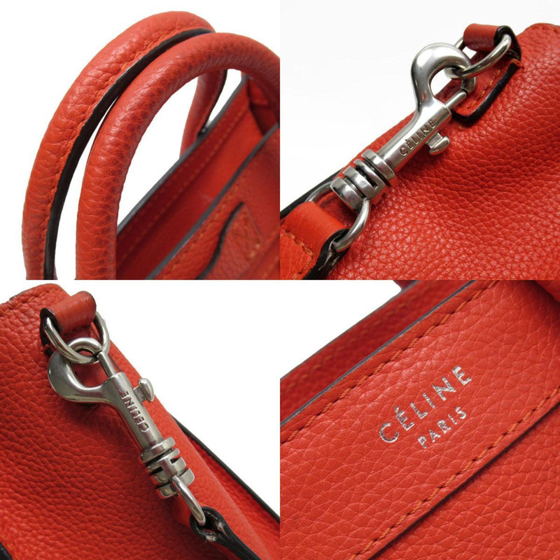 CELINE Handbag Shoulder Bag Luggage Nano Shopper Leather Orange Women's w0512i