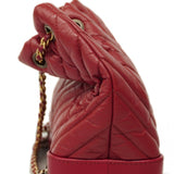 Chanel Backpack Daypack V-Stitch Leather Red Gold Women's