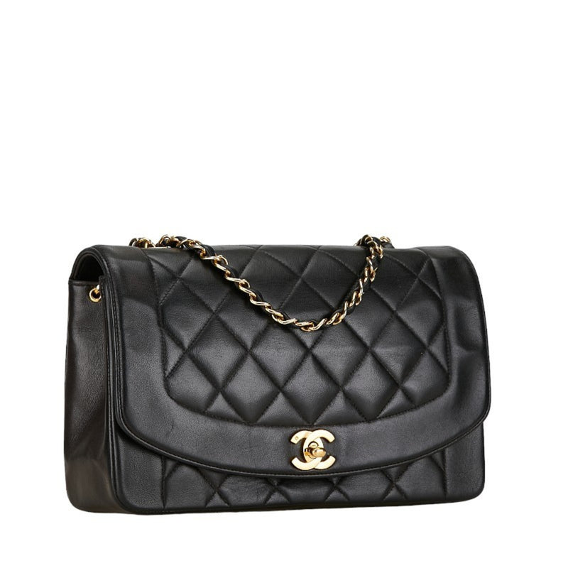 CHANEL Diana 25 Chain Shoulder Bag Black Lambskin Women's