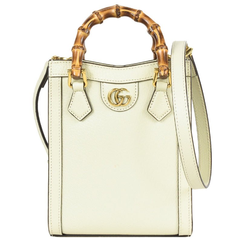 GUCCI Bamboo Diana Tote Handbag Leather 739079 White Women's