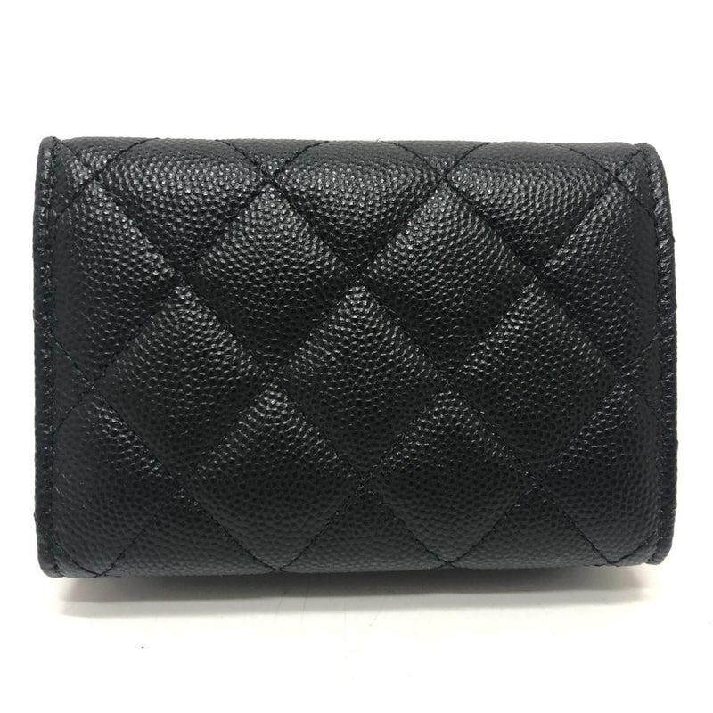 CHANEL A84401 Coco Mark Matelasse Compact Wallet Purse Tri-fold Caviar Skin Women's Black