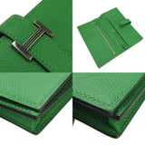 Hermes Long Wallet Bearn Soufflet Veau Epsom Bamboo Green Bi-fold Women's Men's HERMES