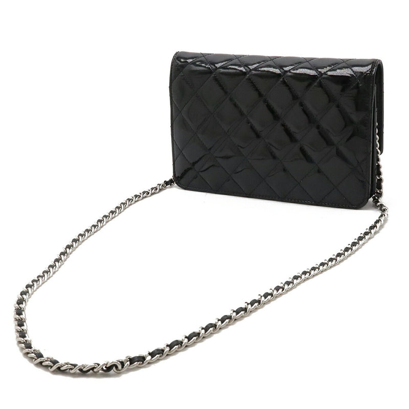 CHANEL Brilliant Matelasse Chain Wallet, Shoulder Pochette, Enamel Leather, Black 8692