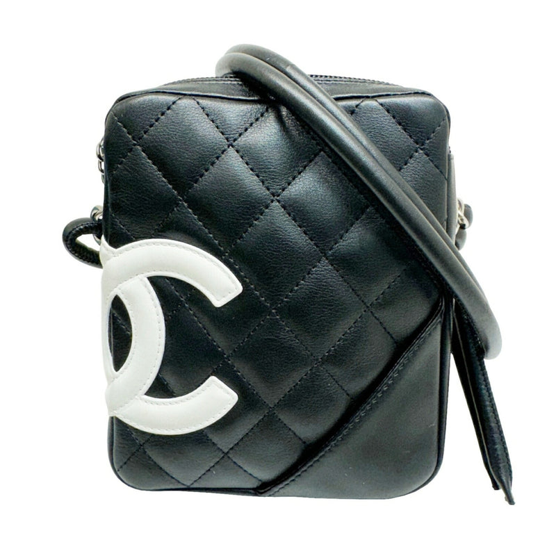 CHANEL Cambon Line Shoulder Bag Leather Black White No.9 Women's