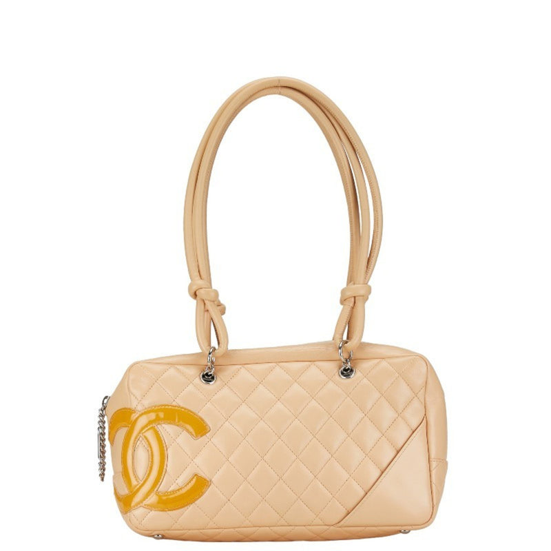 Chanel Matelasse Cambon Line Handbag Tote Bag Beige Yellow Leather Women's CHANEL