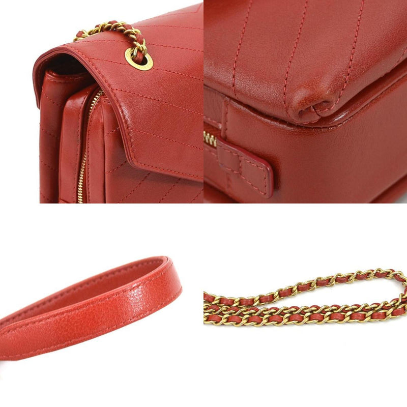 CHANEL Shoulder Bag Chevron Leather Red Women's 99932f