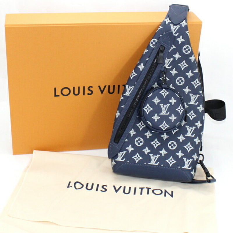 Louis Vuitton Body Bag Duo Sling Navy Leather Shoulder Men's Monogram Shadow M24751