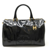 CHANEL Coco Mark Handbag Boston Bag Patent Leather Black