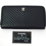 Chanel Chevron Stitch Caviar Skin Round Long Wallet Black