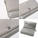 CHANEL V-stitch chain wallet, silver, women's lambskin shoulder bag