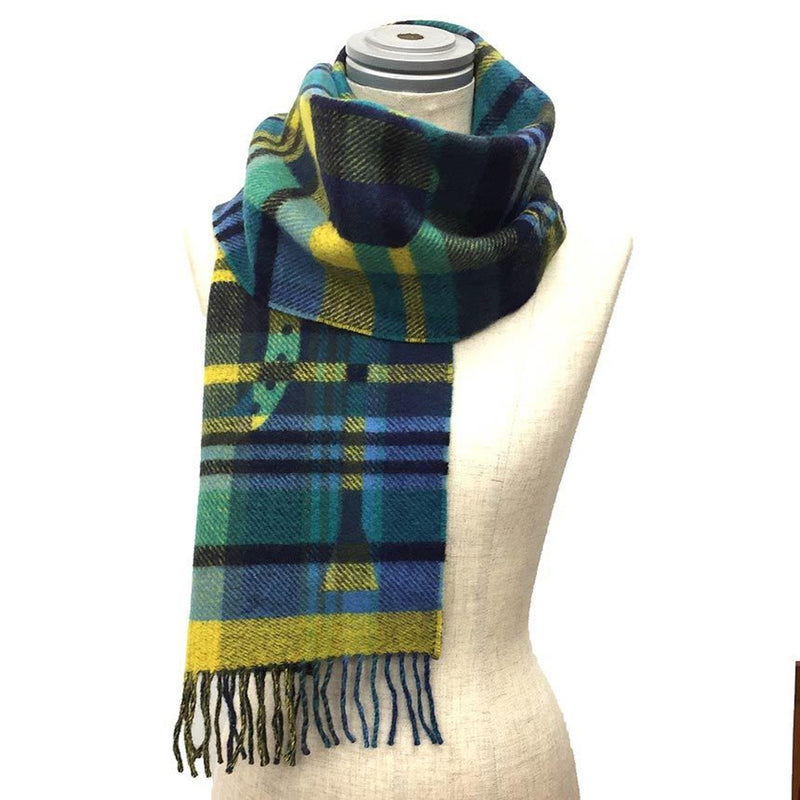 HERMES Men's Scarf Tartan Check Echarpe HER-MES 100% Cashmere Yellow x Blue 2020 Women's Hermes Muffler aq9411