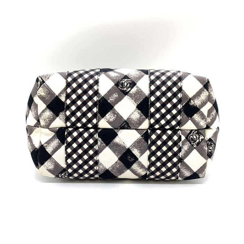 Chanel Bag Cruise Line Handbag Black x White Gingham Check Tote Women's Canvas CHANEL