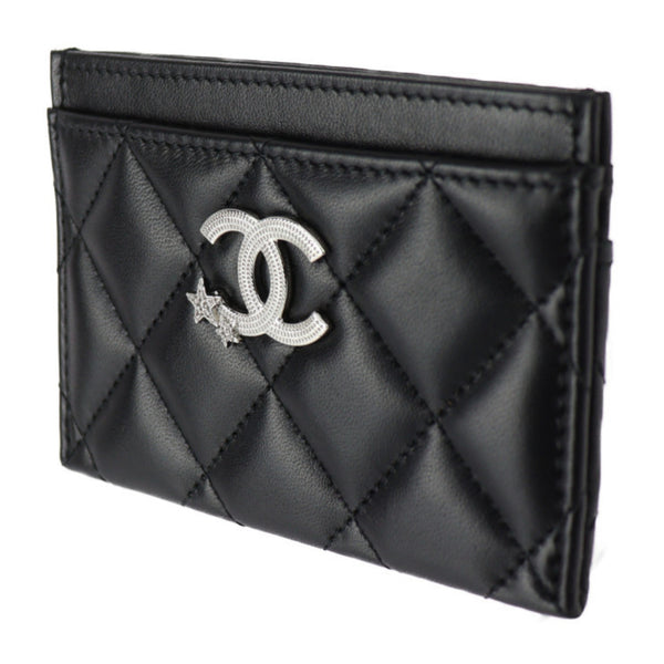 CHANEL 2024 Cruise Card Case AP3730 Lambskin Black Business Holder Matelasse Star Coco Mark