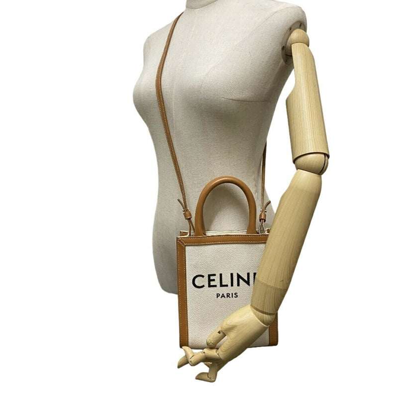 CELINE Celine Vertical 2way Handbag Shoulder Bag Beige Women's