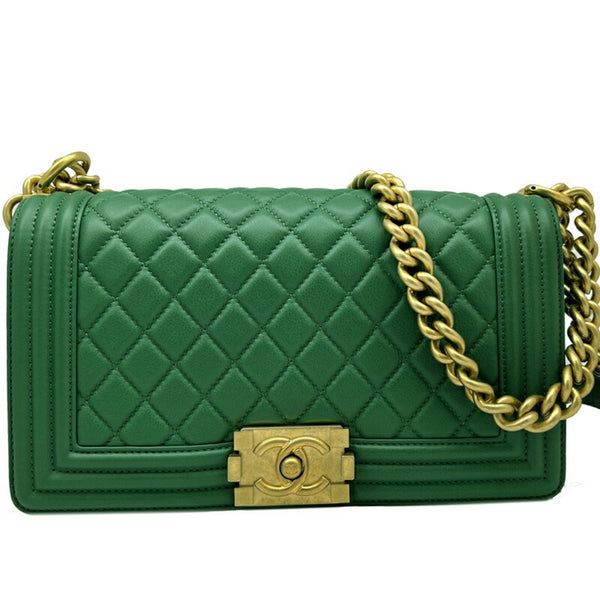 CHANEL Boy Chanel Chain Shoulder Bag 25 Lambskin Green A67086 Women's