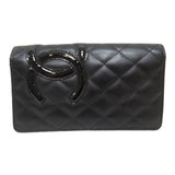 CHANEL Cambon Line ZIP long wallet Black leather