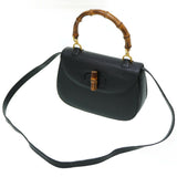 Gucci bamboo shoulder hand bag leather black GUCCI