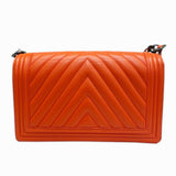 CHANEL Boy Chanel Chain Shoulder Bag Leather Orange V Stitch 23 Series