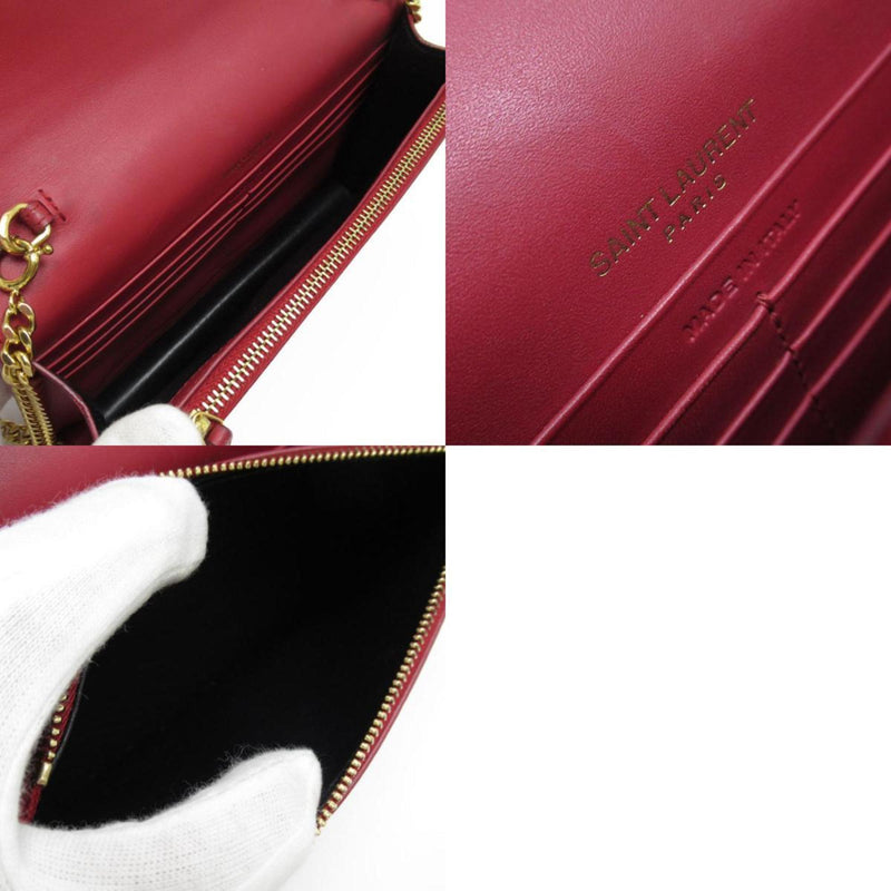 Saint Laurent SAINT LAURENT Shoulder Bag Chain Wallet Leather Metal Red Gold Women's w0417