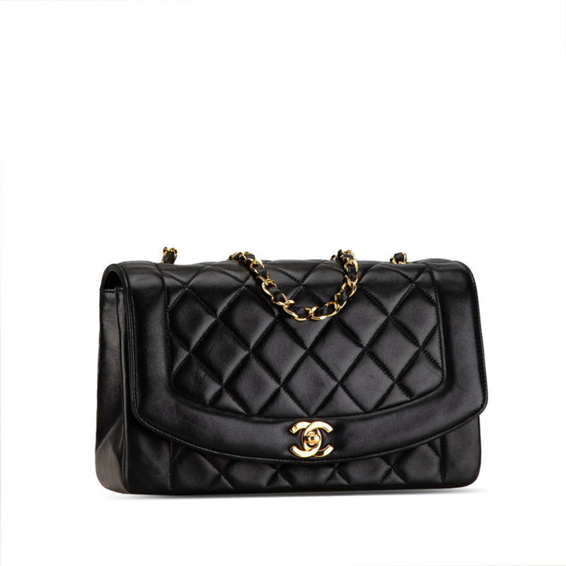 Chanel Diana 25 Coco Mark Chain Shoulder Bag Black Gold Lambskin Women's CHANEL