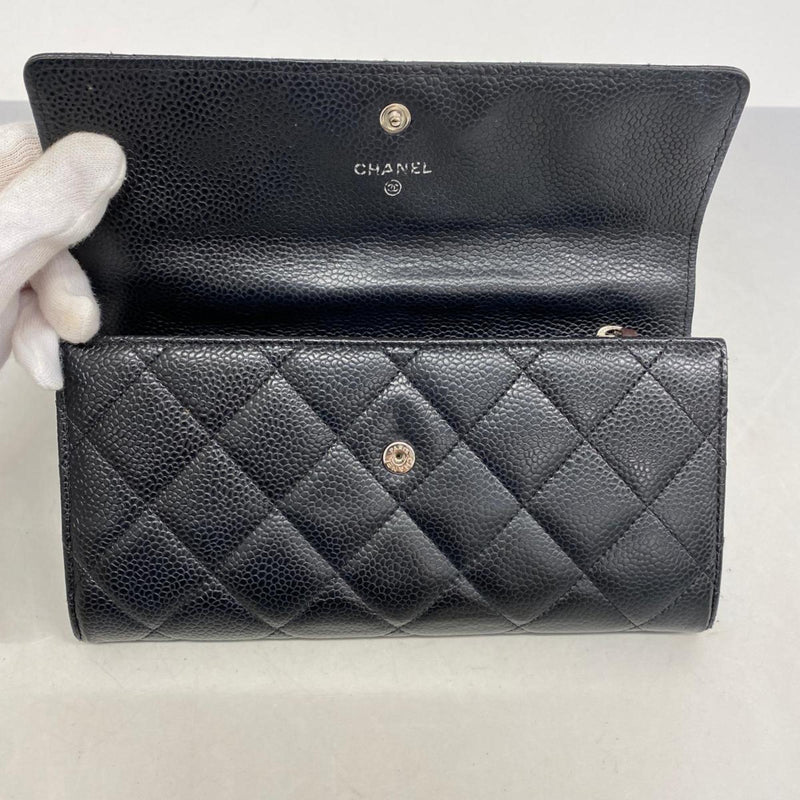 Chanel Long Wallet Matelasse Caviar Skin Black Women's