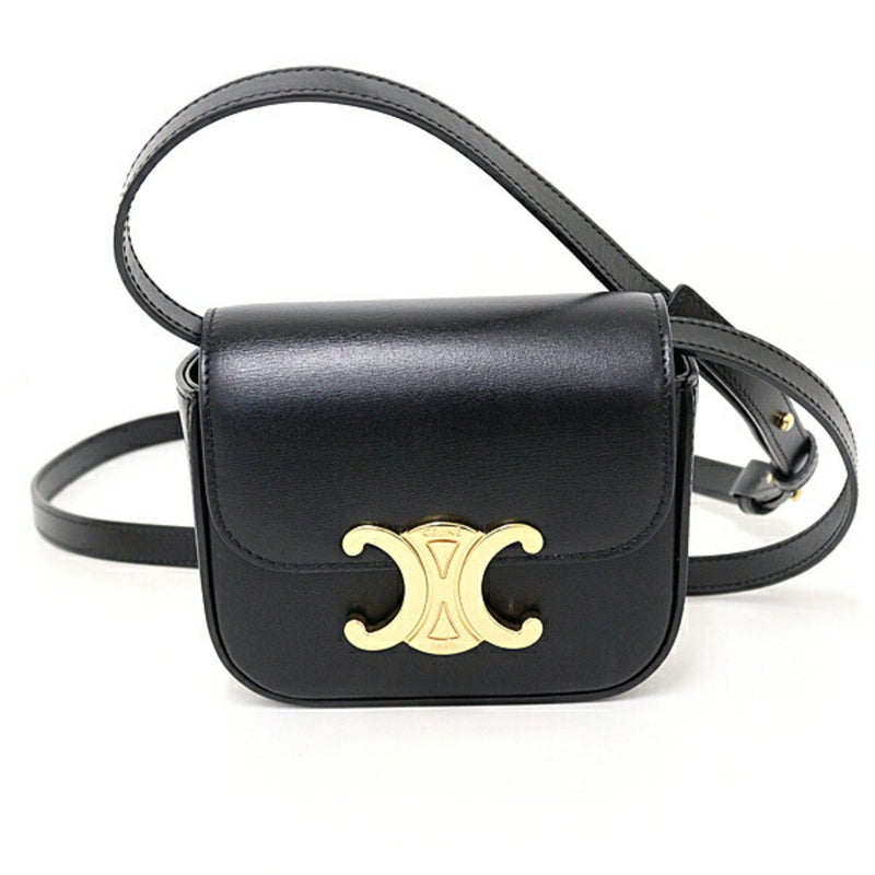 CELINE Triomphe Shoulder Bag Black Calfskin