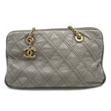 CHANEL Chain Shoulder Bag Leather Women's Grey