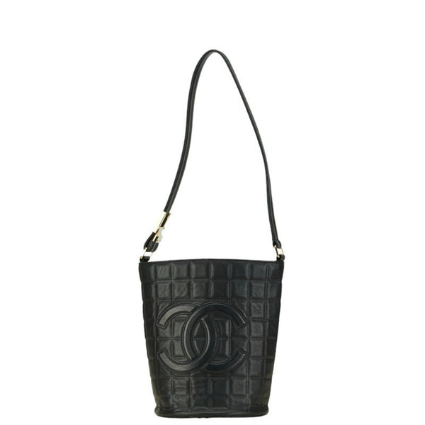 Chanel Chocolate Bar Coco Mark Bucket Bag Black Leather Women's CHANEL