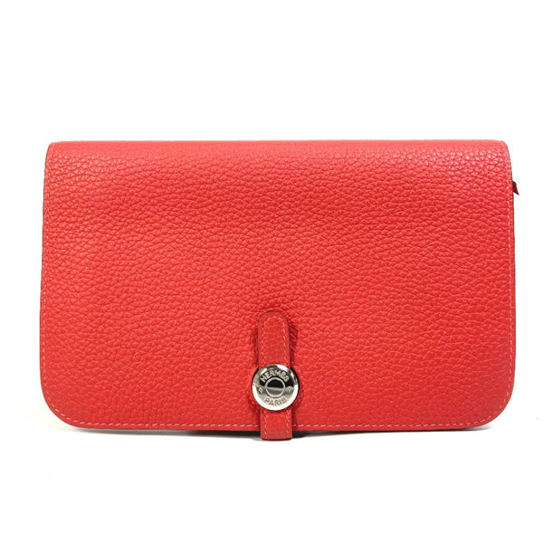 Hermes Dogon GM Bifold Long Wallet Rouge tomato RedBased SilverHardware