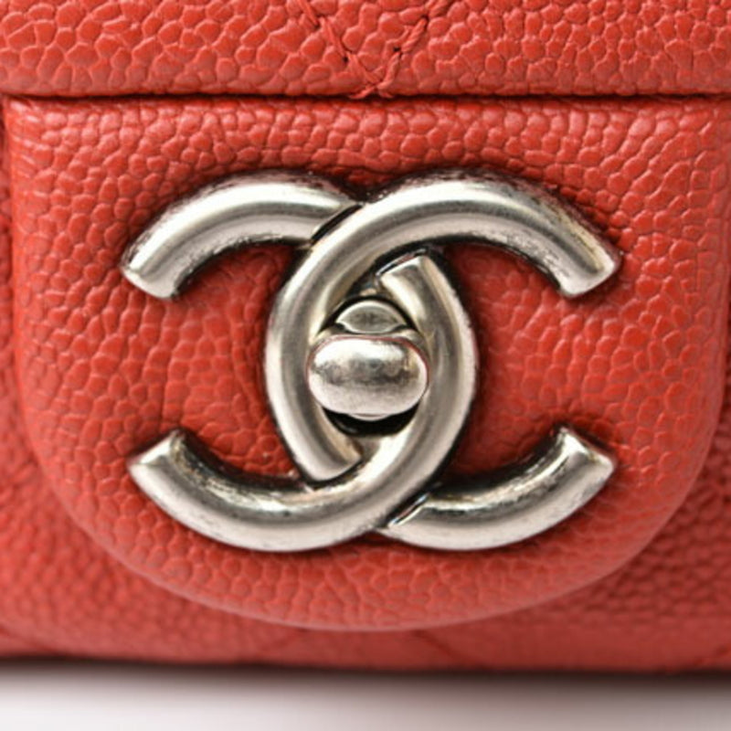 CHANEL chain shoulder bag caviar skin matelasse quilted stitch red silver