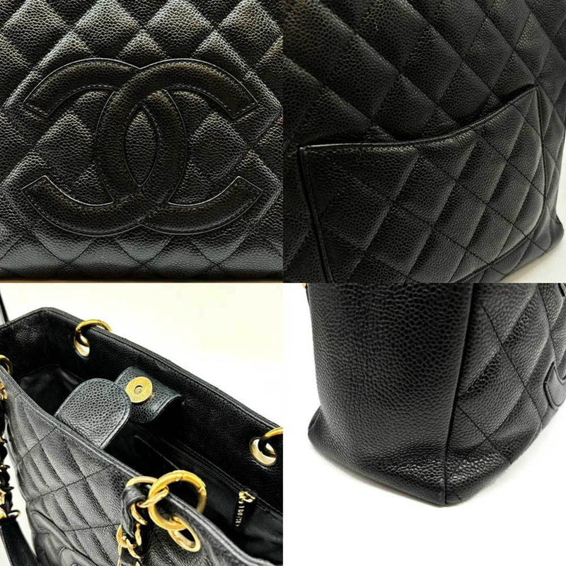 CHANEL Bag Caviar Skin Chain Shoulder PST Tote Leather Black