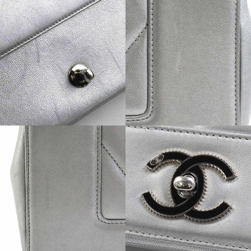 CHANEL Shoulder Bag V Stitch Leather/Metal Silver Women's