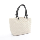 CHANEL Cambon Line Large Tote Bag, Leather, Exotic Women's, White, Beige, A25169