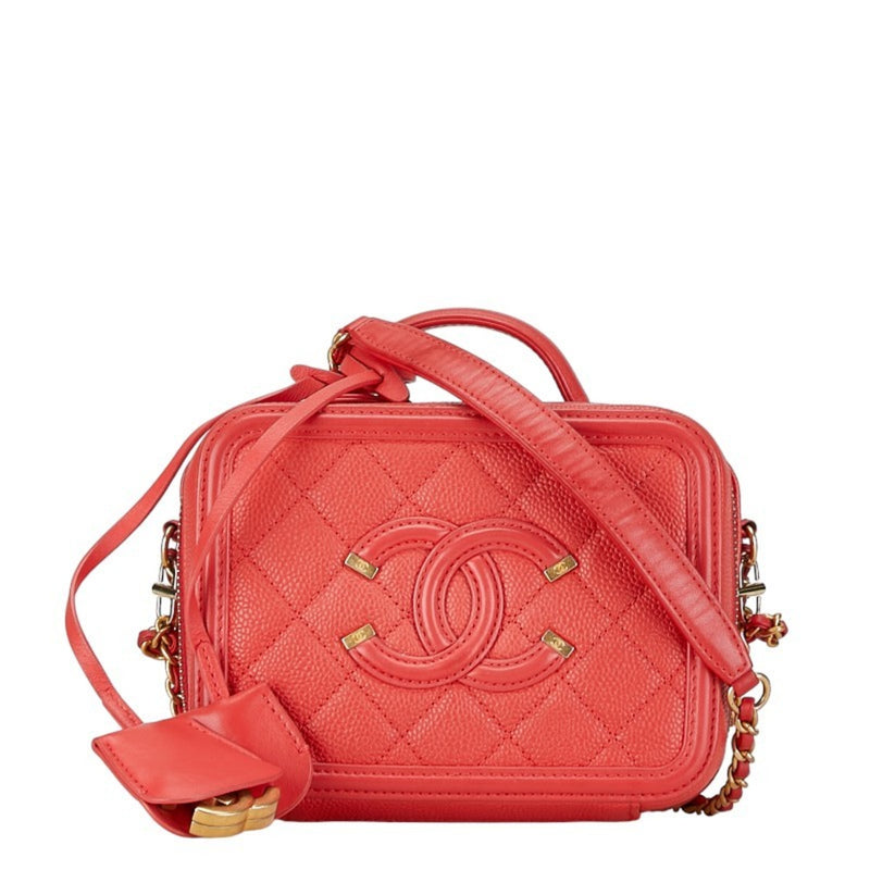 Chanel Coco Mark CC Figurine Chain Shoulder Bag Red Gold Leather Women's CHANEL