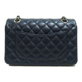 CHANEL Matelasse Double Flap Chain Shoulder Bag Navy Lambskin (sheep leather)