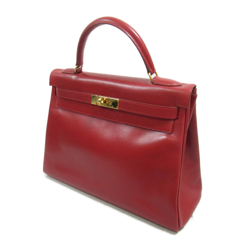 HERMES Kelly 32 inner sewn handbag Red Box calf leather Calfskin (cowhide)