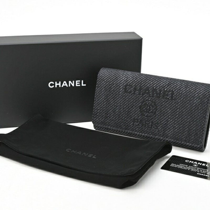 Chanel Deauville Long Flap Wallet A81976 Canvas/Leather Black 69950