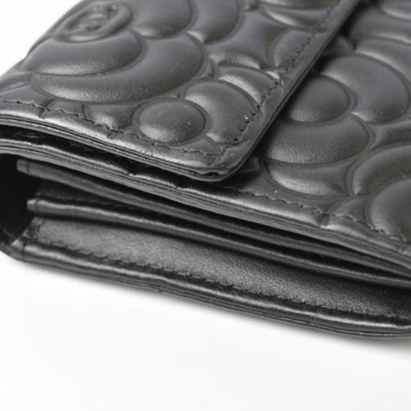 CHANEL Wallet Camellia Lambskin Black A82283