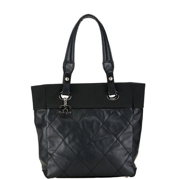 Chanel Coco Mark Paris Biarritz Tote PM Bag Handbag A34208 Black PVC Canvas Women's CHANEL