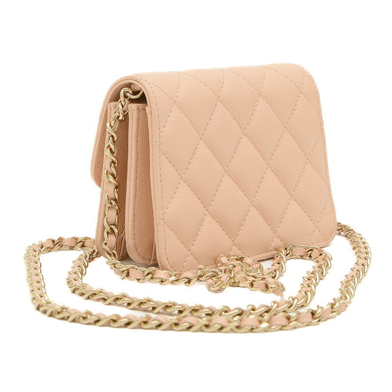 Chanel Matelasse Flap Ribbon Chain Shoulder Bag in Caviar Skin Beige