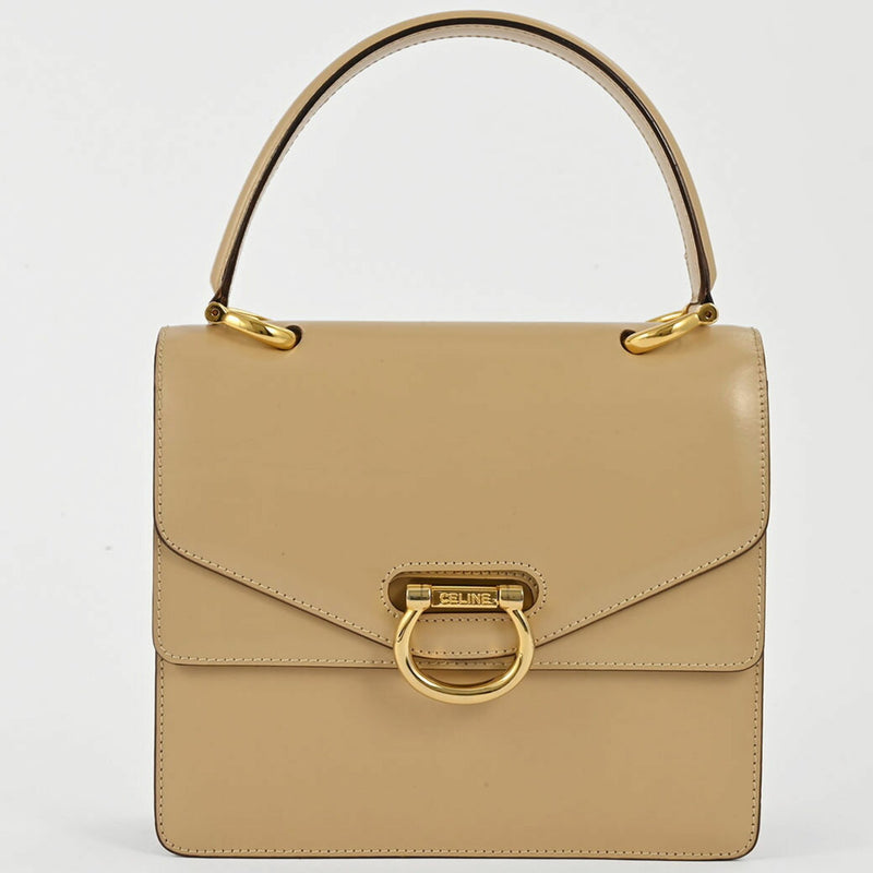 Celine Old W Flap Ring Handbag Beige Women's Leather CELINE