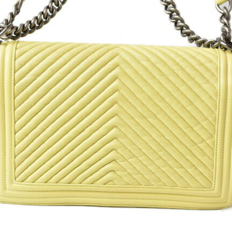 CHANEL Chain Shoulder Bag Clutch 2way Boy Chanel Chabron Lambskin Yellow Tone