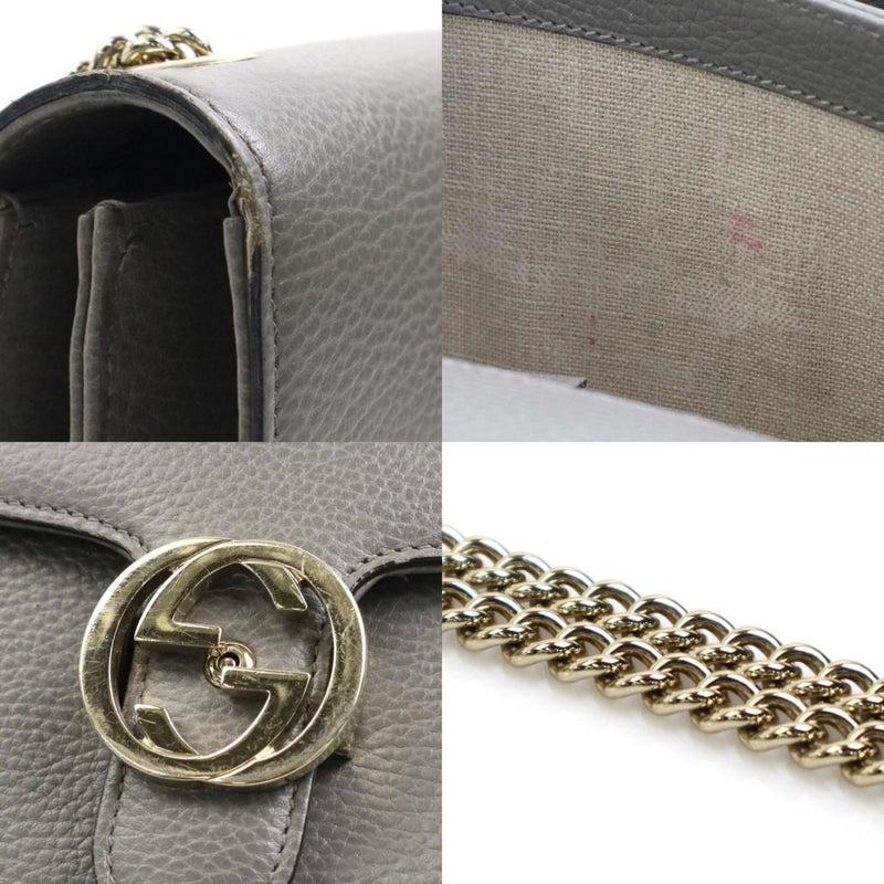 GUCCI Crossbody Shoulder Bag Interlocking G Leather/Metal Gray/Light Gold Women's 510304